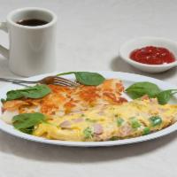 Western Cheese Omelette · Three (3) Egg Omelette includes choice of cheese with Ham or Bacon (Pork Roll , Canadian Bac...