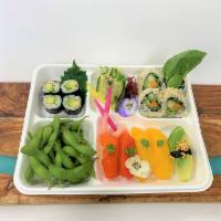 Vegan Bento · Nigiri: 2pc Vegan Tuna, 2pc Vegan Salmon, 1pc Avocado/Nori
Cut Rolls: 4pc Avocado Hoso Maki,...
