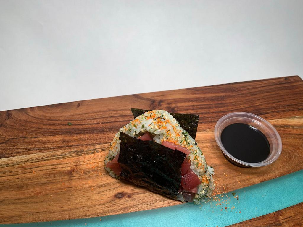  Onigiri (Spicy Tuna) · Furikake Seasoning, Spicy Tuna, Sushi Rice, Unagi Sauce