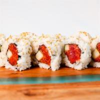 Spicy Tuna Roll · Spicy chopped tuna, cucumber, spicy mayonnaise, sushi rice, seaweed, and sesame seed.