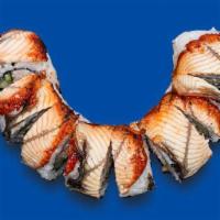 Double Dragon Roll · Inside: Crab Meat, Unagi, Cucumber. 
Outside: Unagi.