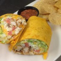 Chick a Roo Wrap · A cheddar and jalapeno tortilla filled with fried hand-breaded chicken tenders chopped with ...