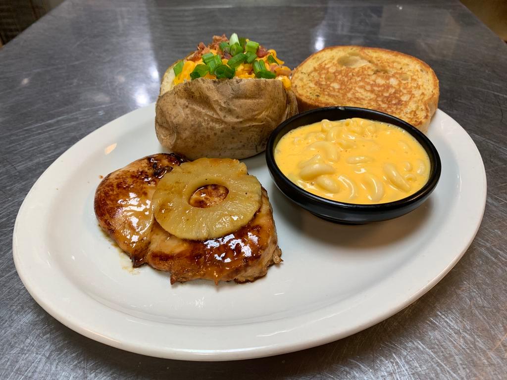 Teriyaki Chicken Platter · A chicken breast marinated in our special sauce, flat grilled perfectly, and crowned with a pineapple ring.