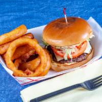 Broome Burger · Angus beef patty with white American, lettuce, tomato, onion and Broome sauce.