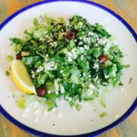Marouli Salad · Romaine lettuce, olives, scallions, dill and feta.