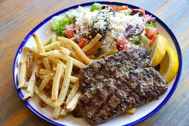 Bifteki Platter · 2 pieces Greek style freshly ground beef skewers seasoned with herbs and spices.