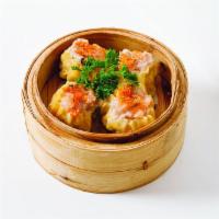 Steamed Shrimp & Pork Dumpling (Siu Mai) 鮮蝦燒賣皇 · 4 pieces.