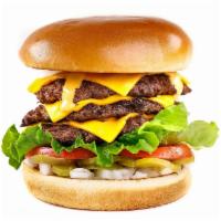 The Supreme · 100% Angus beef triple burger with American cheese, burger sauce, lettuce, tomato, onion, pi...