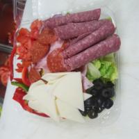 Antipasto Salad · Lettuce, tomato, bell pepper, red onion, black olives, ham, pepperoni, salami and provolone ...