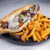 Philly Cheese Steak Sandwich · Vegetables: onion, bell pepper, mushroom. Sauce: mayonnaise, ranch, A1 or chipotle tomato. C...