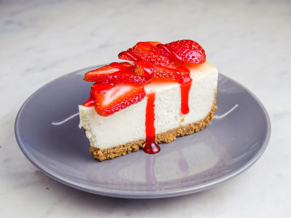 Strawberry Cheesecake · Rich creamy cake topped with strawberry. 