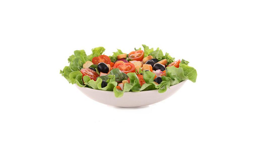 House Salad · Tomato, carrots, cucumbers, over mixed greens. Signature dressing.