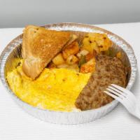 Sausage, Egg and Cheese Platter · Made with 3 eggs. Comes with home fries and toast.