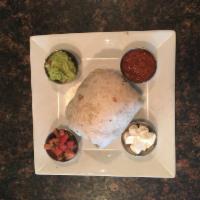 Grilled Chicken Burrito  · Marinated and grilled all natural chicken breast and thigh. Flour tortilla stuffed with red ...