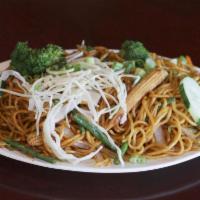 Vegetable Chow Mein · Broccoli, baby corn, onions, and
 bora