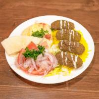 Falafel Platter · Tahini, rice, salad and pita