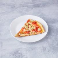 Margherita Pizza Slice · Fresh mozzarella, tomato and basil on thin crust.