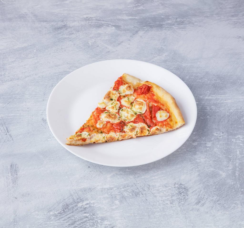 Margherita Pizza Slice · Fresh mozzarella, tomato and basil on thin crust.