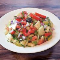 3. Shepherd Salad ·  Freshly diced tomatoes, cucumbers, green peppers, onions,  parsley, olives, olive oil and l...