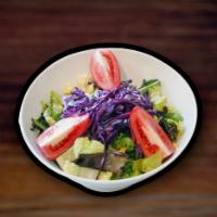 5. Mediterranean Salad ·  Romaine mesclun, tomatoes, and red cabbage tossed with olive oil, vinegar and lemon juice.