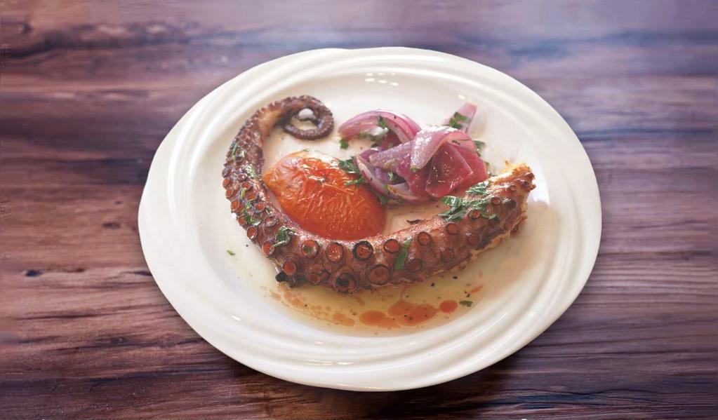 22. Grilled Portuguese Octopus · Char-grilled octopus, tomatoes, onions, parsley, olive oil and vinegar.