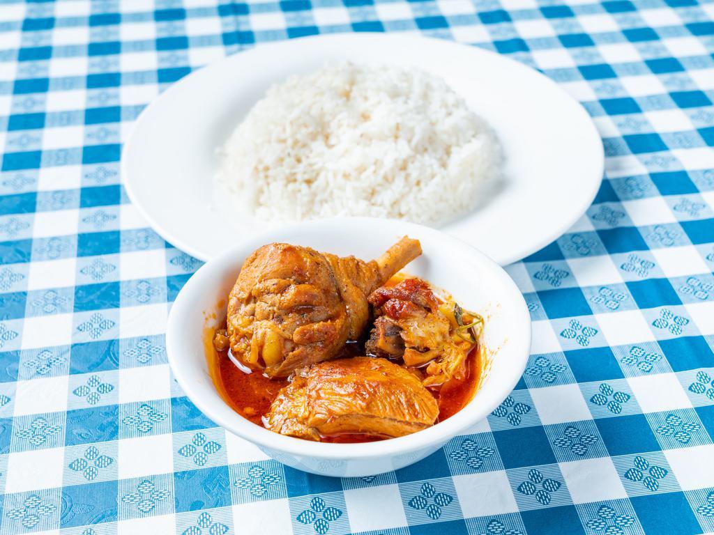 Rice with Stew Chicken · Slow cooked soup.