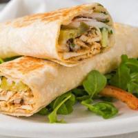 Chicken shawarma sandwich  · Chicken shawarma, onion , pickles  and green peppers served in tortilla bread with our signa...