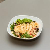 PF Southwest Salad · Grilled chicken breast, avocado, tomato, cheddar cheese, and crushed tortilla chips on a bed...