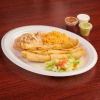 Flautas · 3 Chicken or Beef Flautas. Served with sour cream, guacamole, rice and beans