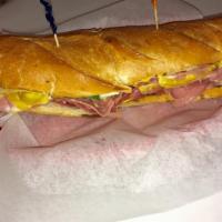 The Johnny Fontane Sandwich · Mortadella, lettuce, tomatoes, onions and provolone cheese.
Includes mayonnaise and mustard