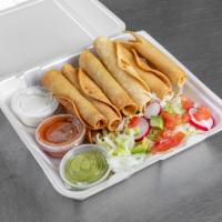 Family Package Flautas · 20 meat Flautas  lettuce, tomatoes, avocado and crema