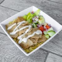 Chicken Bowl · Juicy grilled chicken piled on top of a bed of rice with cherry tomatoes, lettuce, onions, p...