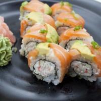 22. Sistar Roll · Rice, salmon, cucumber and spicy crab meat.