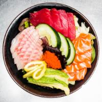 53. Sashimi Salad · Salmon, tuna, white fish (tilapia), avocado, lettuce, seaweed salad, cucumber, ponzu sauce