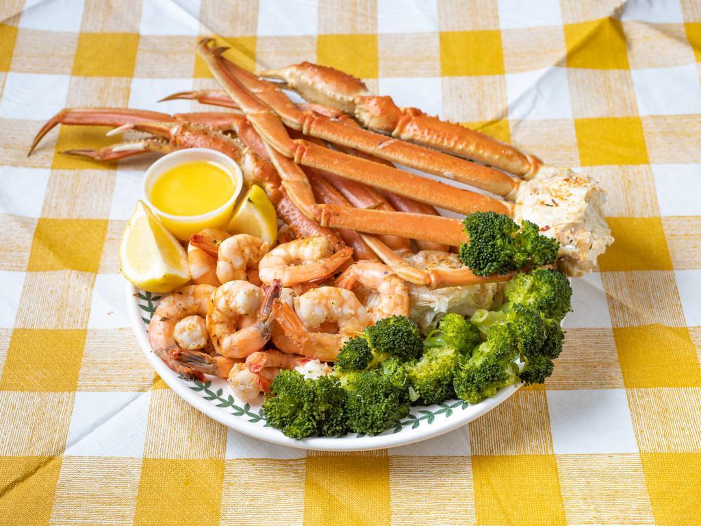Combo A · 1 Snow Crab Cluster and 1 lb. X-Large Shrimp w/ Broccoli.