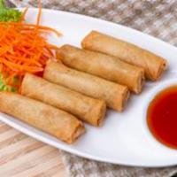 Spring Rolls (4 pieces) · Fried spring rolls stuffed with succulent vegetables. Served with plum sauce. Comes with ric...