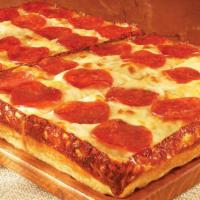 Deep Dish Pepperoni · Large Detroit-style deep dish pizza with pepperoni.