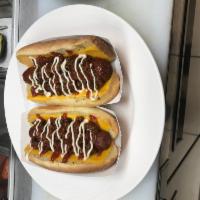 Chilli dogs  · 2 hot dogs with chilli and cheese 