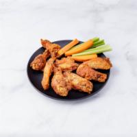 Chicken Wings (10 Wings) · with bleu cheese dip served with carrots & celery.