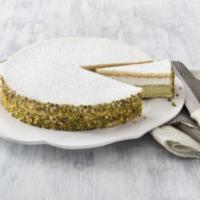 Ricotta & Pistachio Cake · Pistachio and ricotta creams separated by sponge cake, decorated with crushed pistachios and...