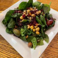 Quinoa  Salad · Quinoa, dried cranberry, chickpeas, toasted pumpkin seed and olives.
Raspberry Vinaigrette 