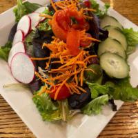  Mixed Green Salad · Mixed greens topped with cucumber, olives, radish, carrots and tomato.
Balsamic Vinaigrette 