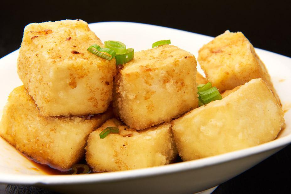Aged Tofu · Cubes of tofu fried with tempura sauce.
