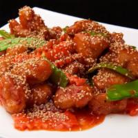 Sesame · Battered and lightly fried white meat chicken balls or beef with sesame sauce and topped wit...