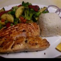 Salmon grilled · Salmon with rice and steam vegetabals