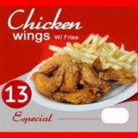 #13. Chicken Wings · Chicken wings with fries.
