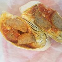 Italian Parm Wrap w/ Meatballs · Marinara sauce, Meatballs, Onions and Mozzarella cheese