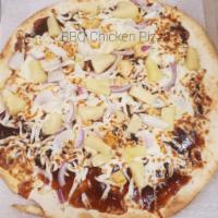 BBQ Chicken Pizza · BBQ sauce, low-fat mozzarella cheese, onions, pineapples, and chicken.
