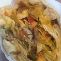 Santa Fe Chicken Wrap · Chicken, red or green peppers, corn, black beans, and pepper jack cheese.
