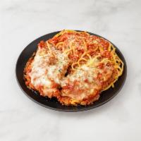 Chicken Parmigiana Entree · Fresh chicken fillet dipped in a recipe egg batter, flavored bread crumb, deep fried and bak...